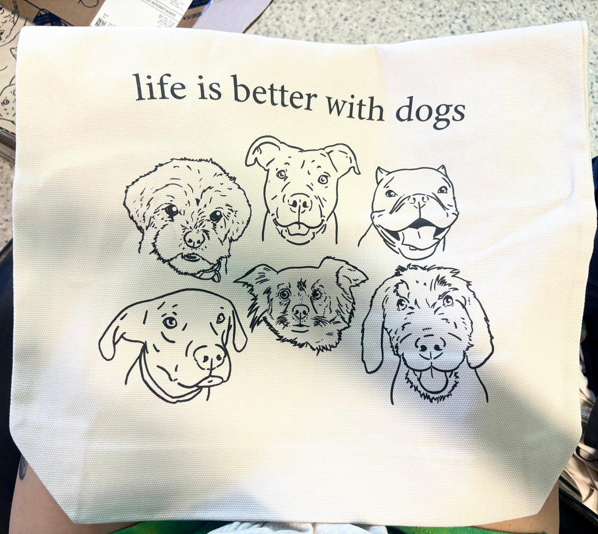"Life is Better with Dogs" Illustrative Tote Bag