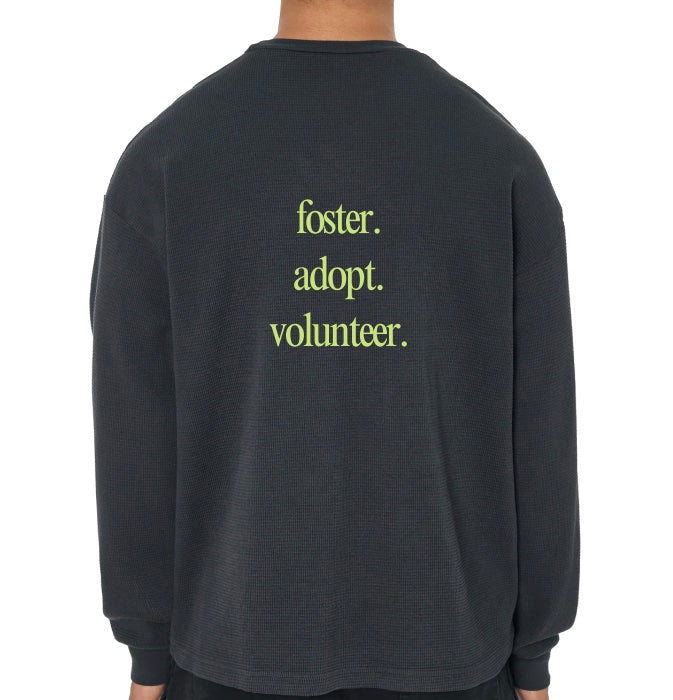 The Dogs Need You Long Sleeve Thermal in Navy + Chartreuse