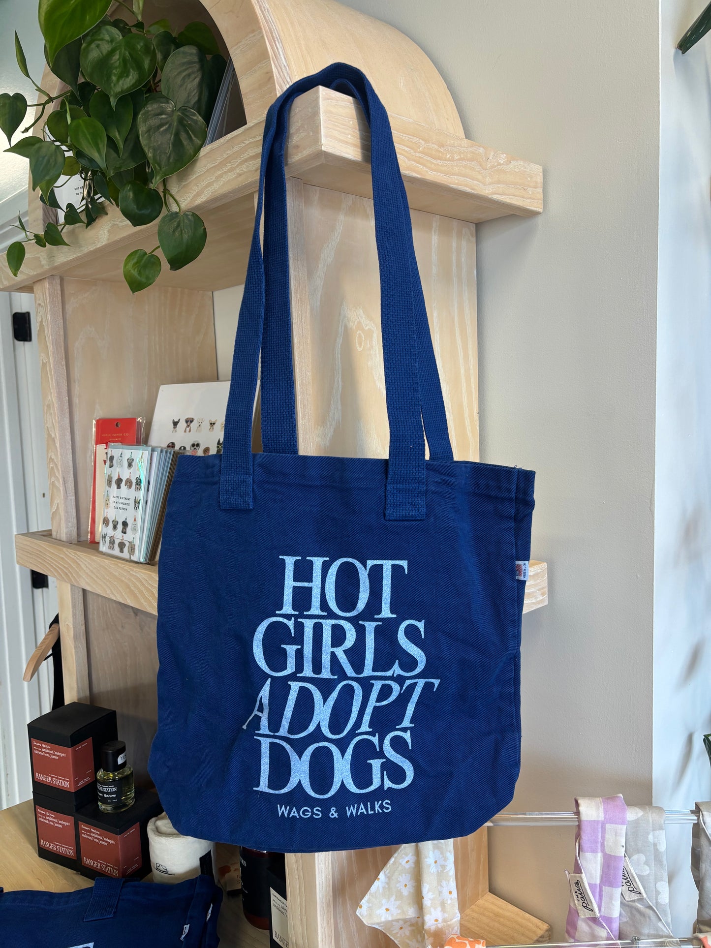 "Hot Girls Adopt Dogs" Blue Reflex Royal Blue Denim Tote