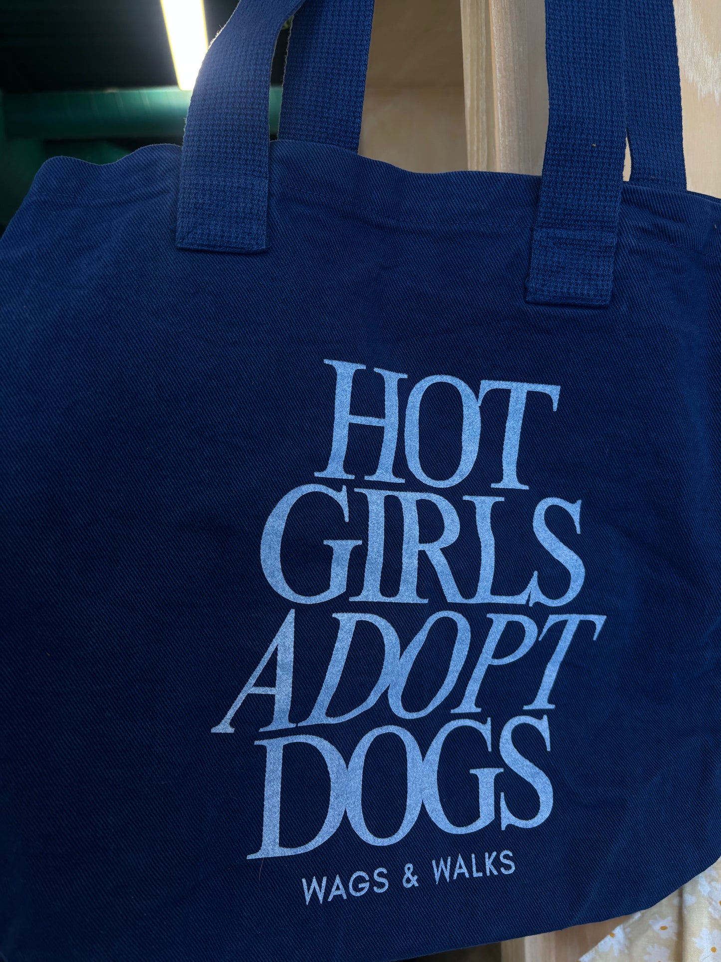 "Hot Girls Adopt Dogs" Blue Reflex Royal Blue Denim Tote