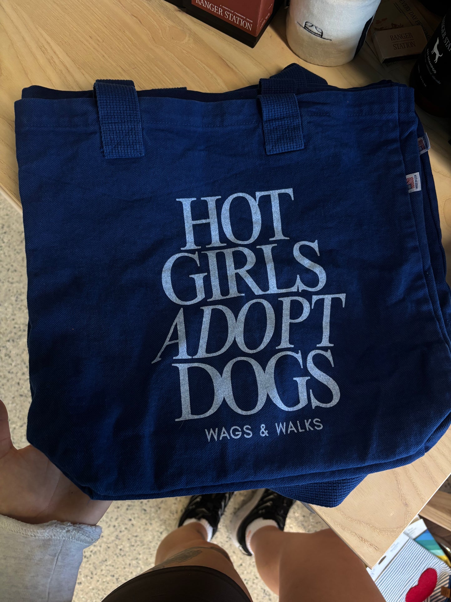 "Hot Girls Adopt Dogs" Blue Reflex Royal Blue Denim Tote