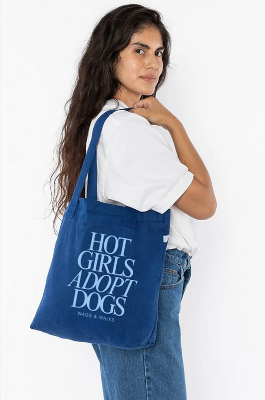 "Hot Girls Adopt Dogs" Blue Denim Tote