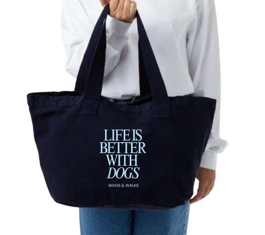 Life is Better with Dogs Tote in Navy