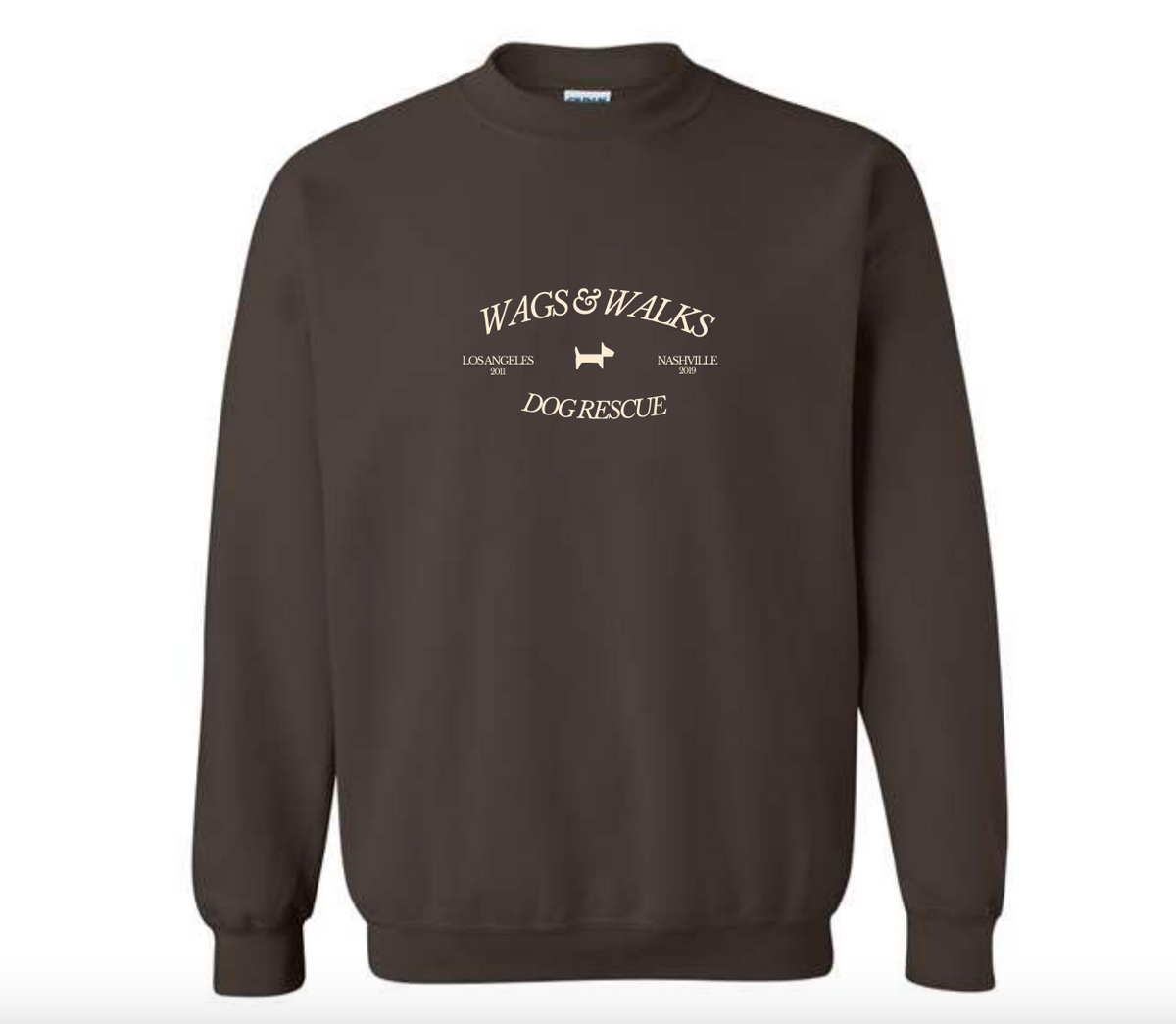 Wags & Walks Dog Rescue Embroidered Crewneck in Chocolate Brown