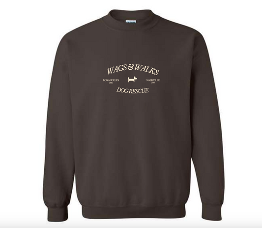 Wags & Walks Dog Rescue Embroidered Crewneck in Chocolate Brown