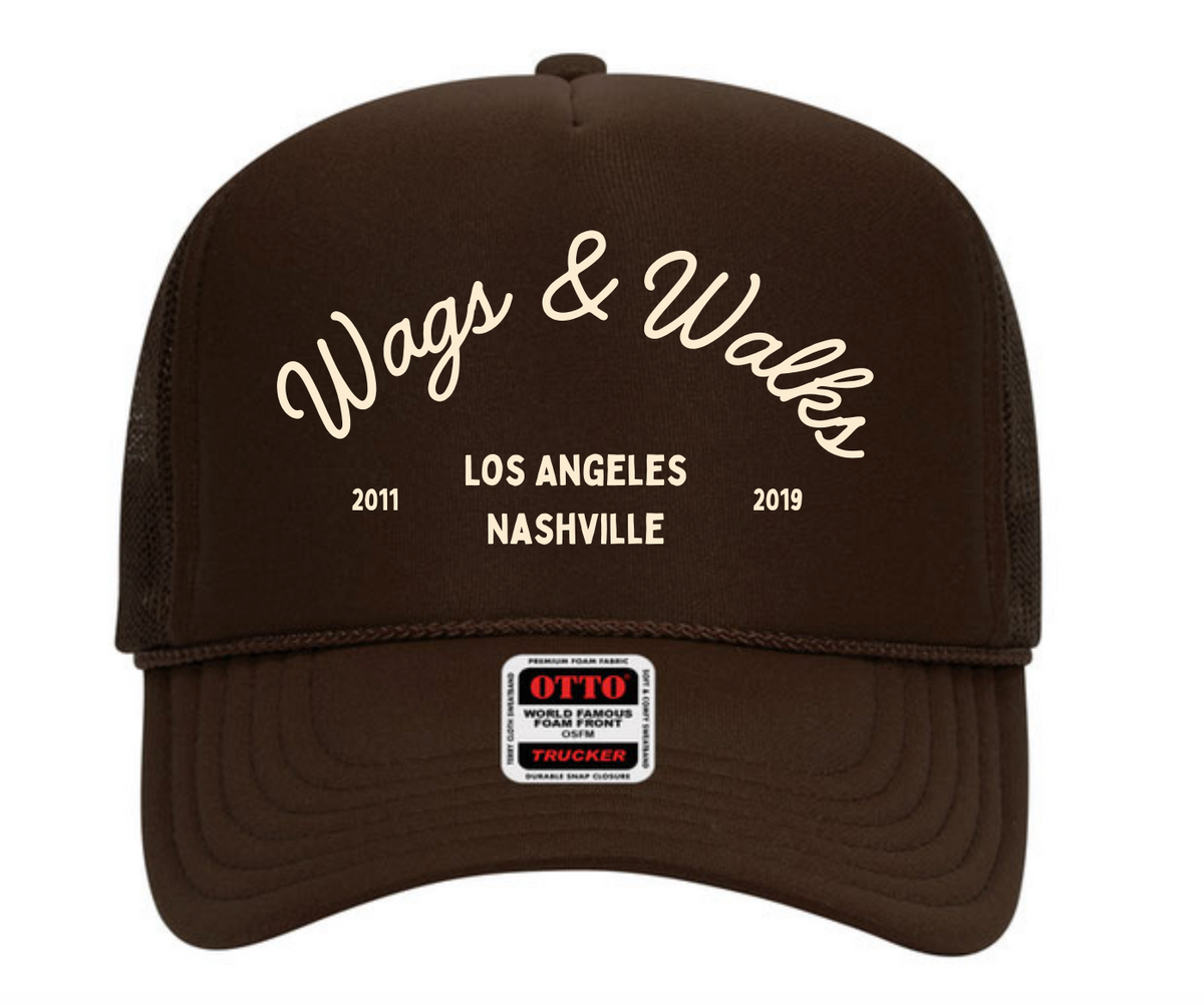 Wags & Walks Trucker Hat in Chocolate and Gold