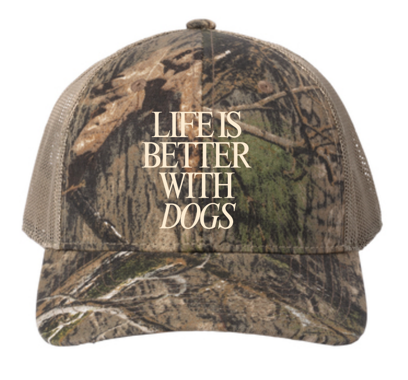 Life is Better with Dogs Embroidered Hat in Camo
