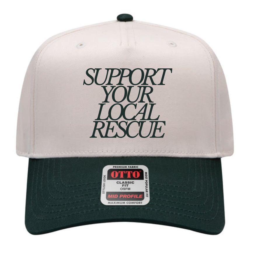 Support Your Local Rescue Embroidered Hat in Cream + Forest Green