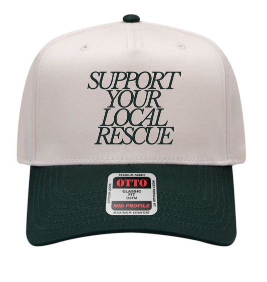 Support Your Local Rescue Embroidered Hat in Cream + Forest Green