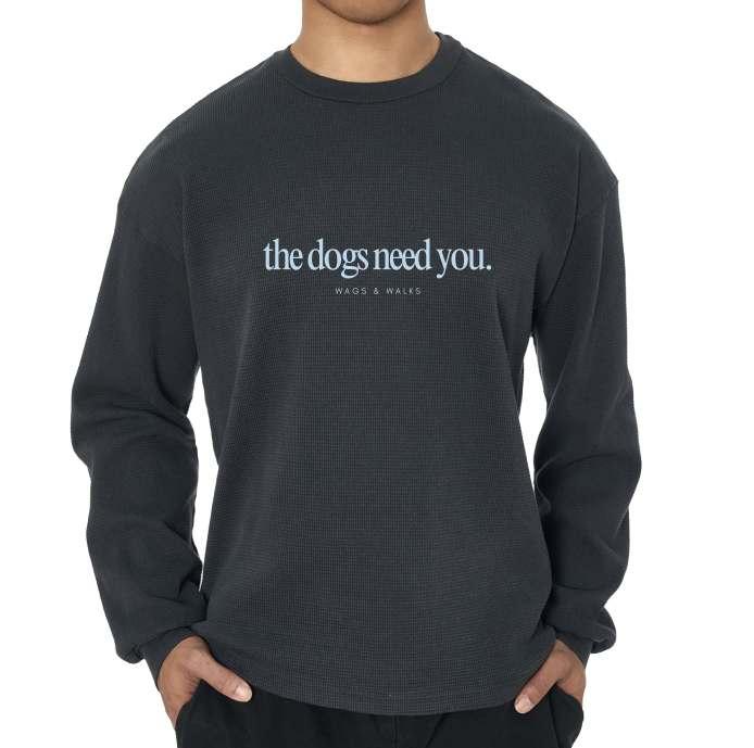 The Dogs Need You Long Sleeve Thermal in Navy + Blue