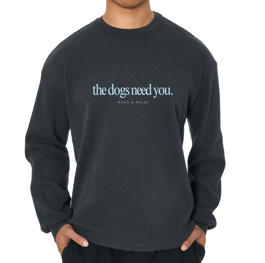 The Dogs Need You Long Sleeve Thermal in Navy + Blue