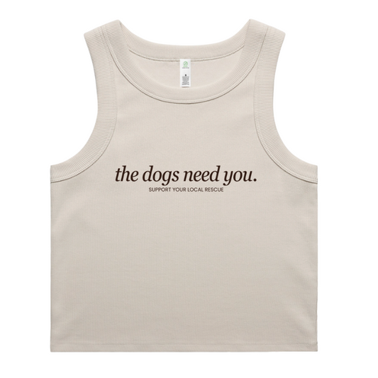 The Dogs Need You Cream Crop Tank