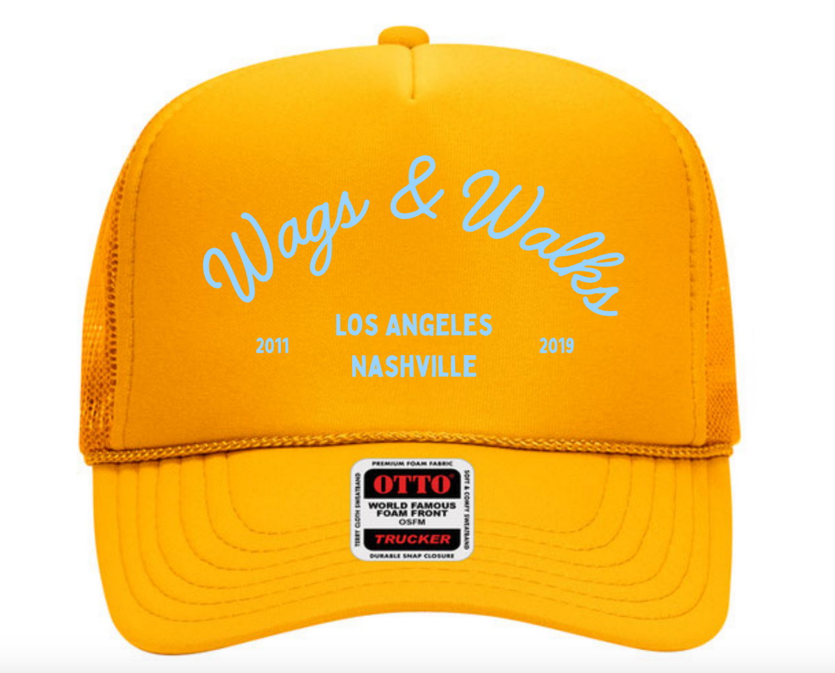 Wags & Walks Trucker Hat in Chocolate and Gold